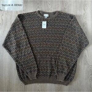 VTG Taylor & Henry Men XXL Geometric Diamond Knit Sweater Brown Green GOT511 NWT
